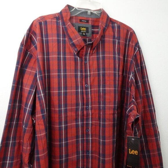 Lee Button Front Shirt Men's Size 3XL Red Plaid Long Sleeve - Picture 4 of 11